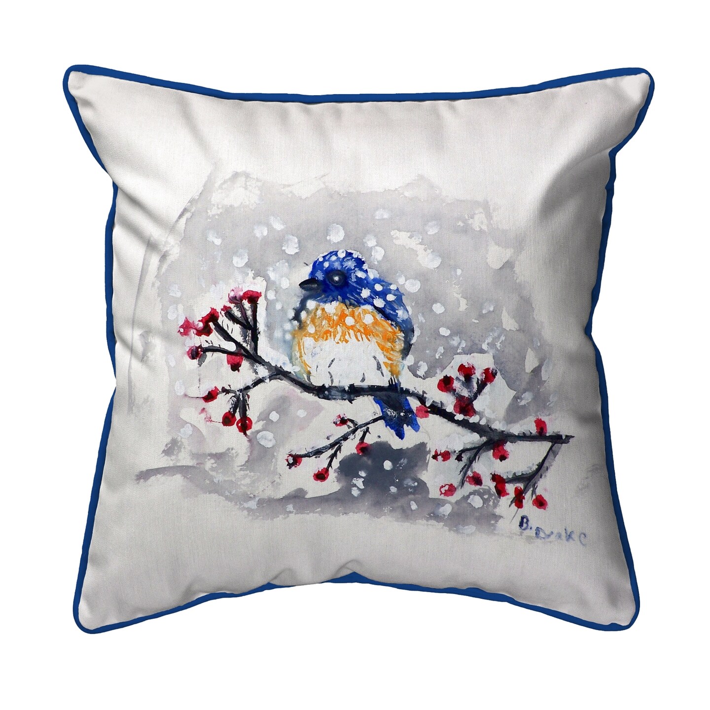 Betsy Drake Blue Bird and Snow Extra Large 22 X 22 Indoor / Outdoor Pillow