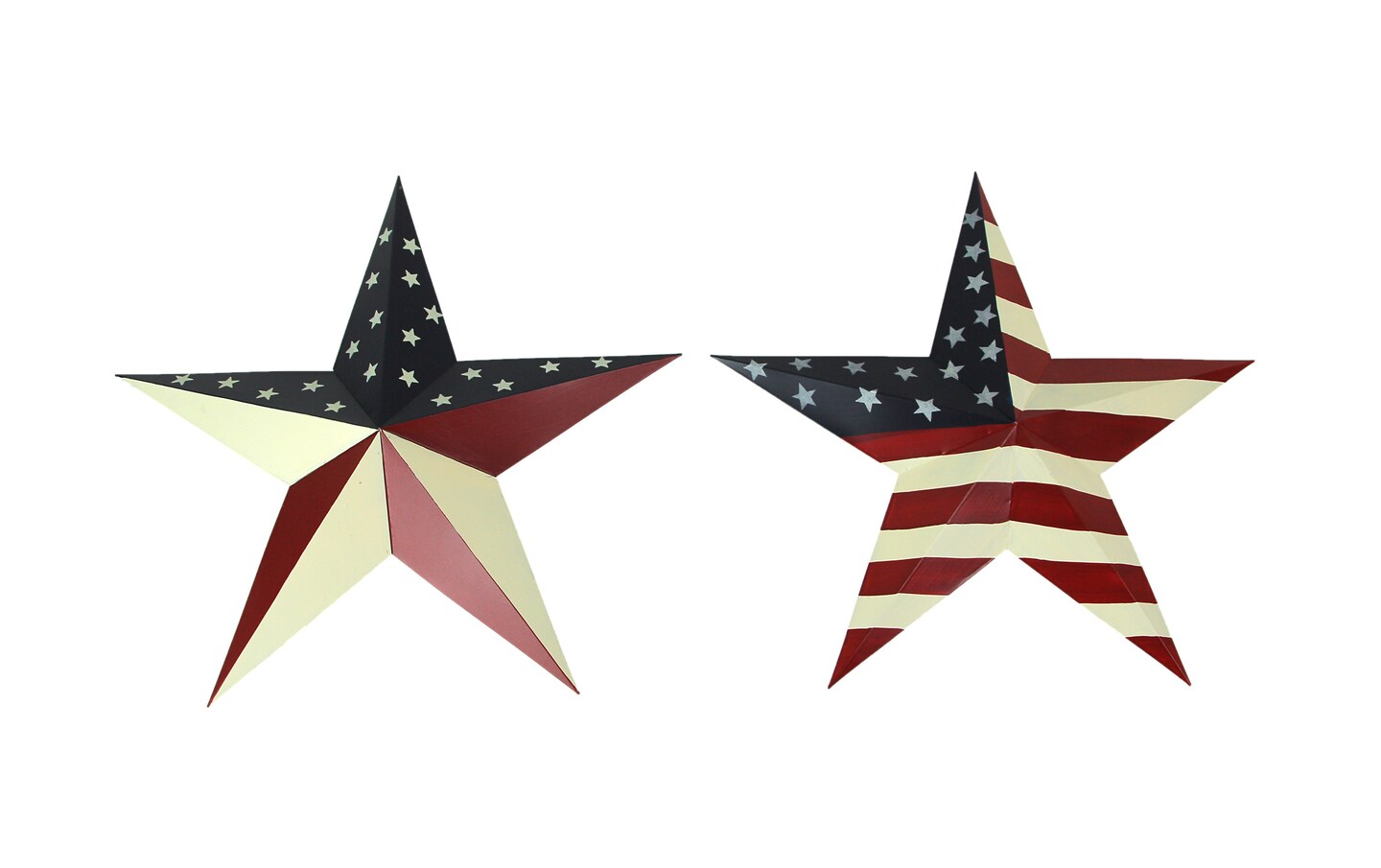 Set of 2 Patriotic American Flag Design Barn Stars Indoor/Outdoor Wall Hangings