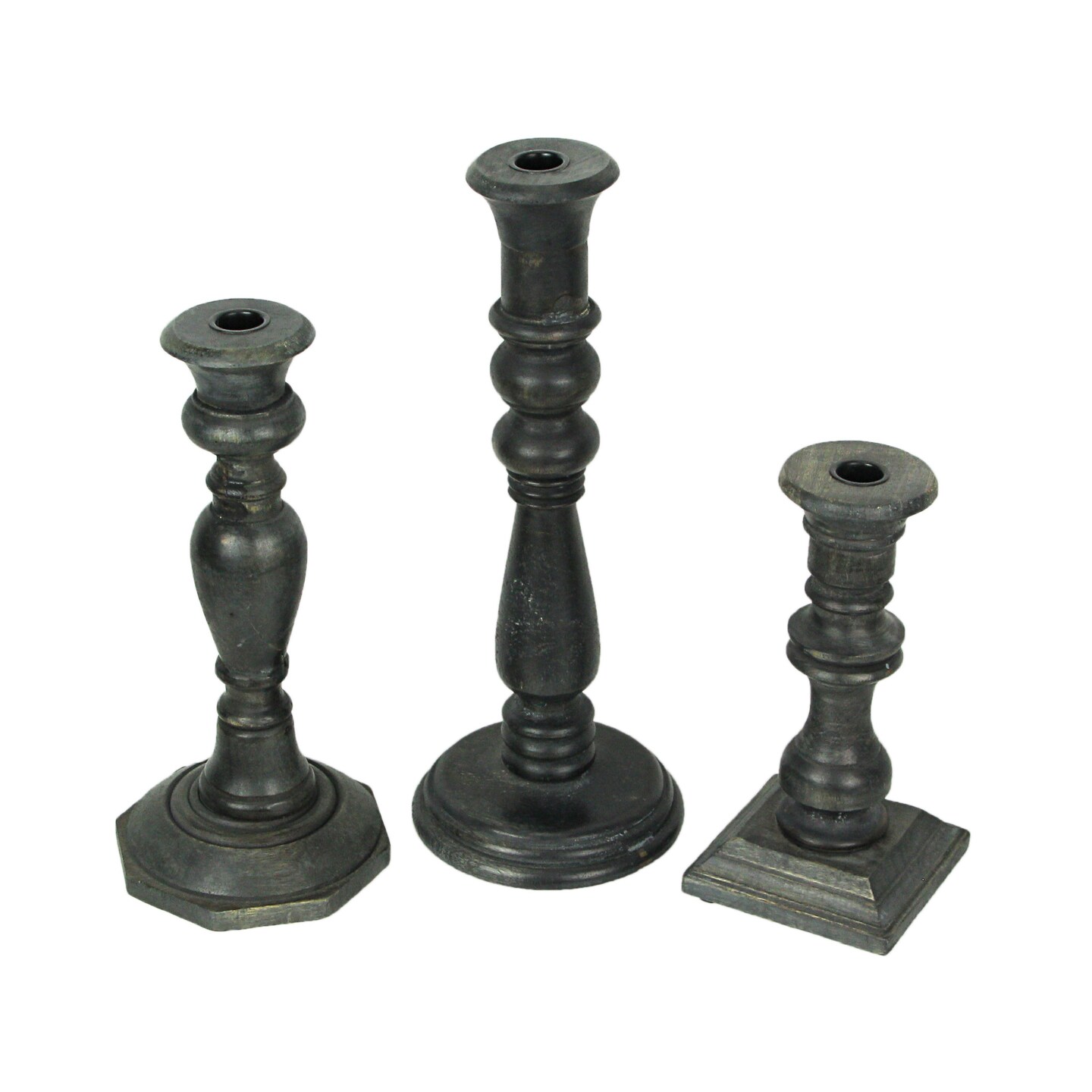 Set of 3 Charcoal Wooden Candle Holder Tapers Candlestick Centerpiece Home Decor