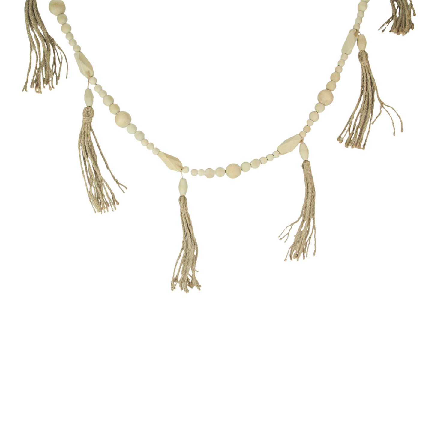 Bohemian Style Wooden Bead and Jute Rope Tassel Hanging Garland Boho