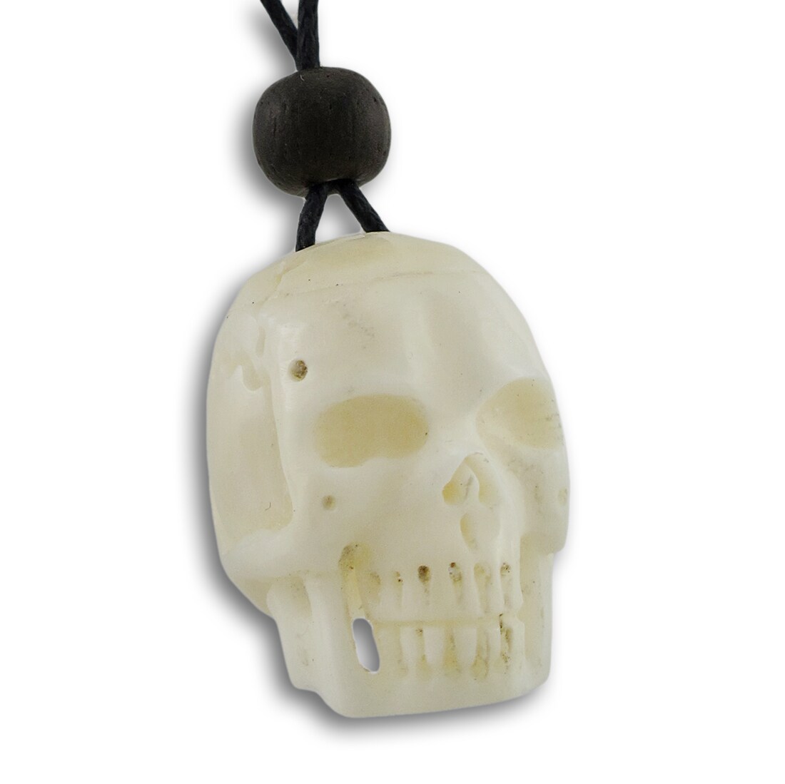 Carved Bone Skull Adjustable Slider Cord Necklace