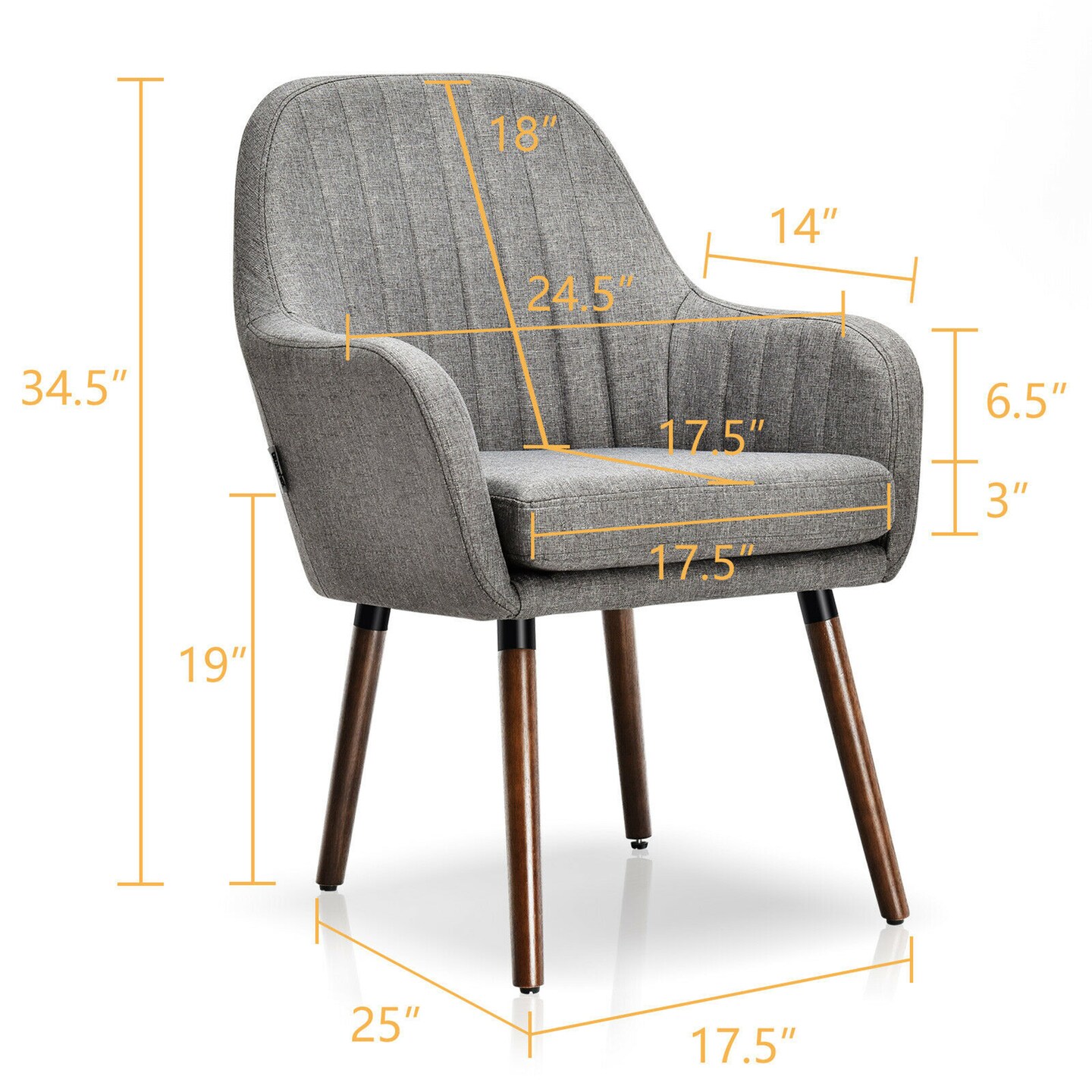 Costway Set of 2 Accent Chairs Fabric Upholstered Armchairs w/Wooden Legs Beige/Gray