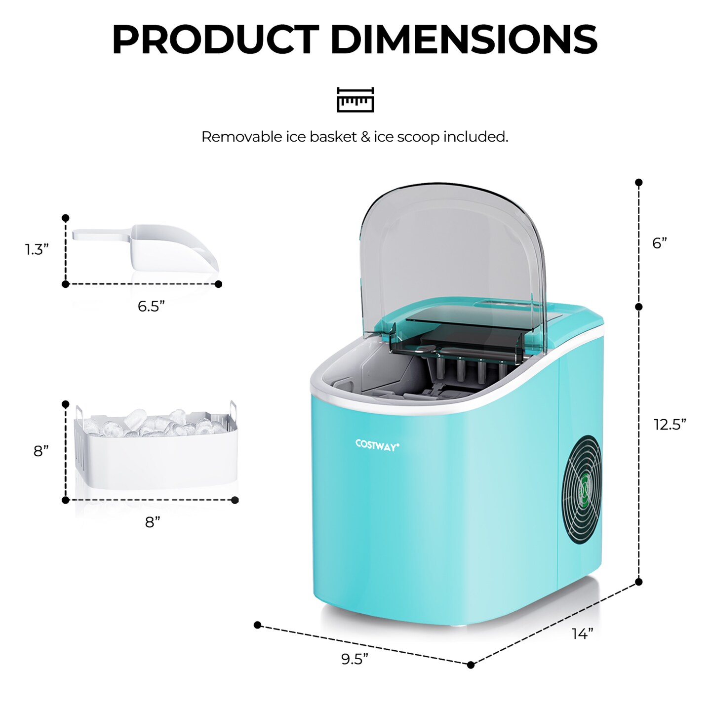 Costway Ice Maker Machine Countertop Automatic Ice Maker 27 LBS/24 Hrs w/ Scoop &#x26; Basket