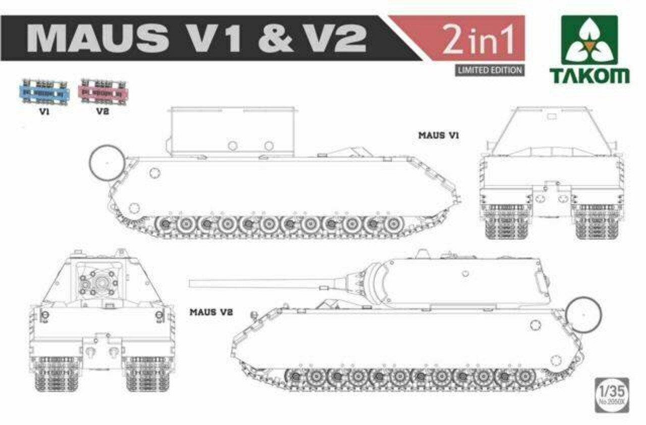 Takom 1/35 WWII German Maus V1/V2 Super Heavy Tank (2 in 1) (Ltd Edition) Plastic Model