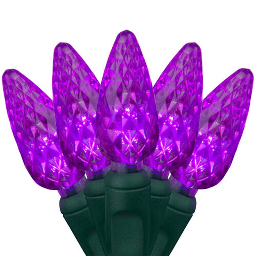 70 Purple C6 LED Christmas Lights, Green Wire, 4&#x22; Spacing
