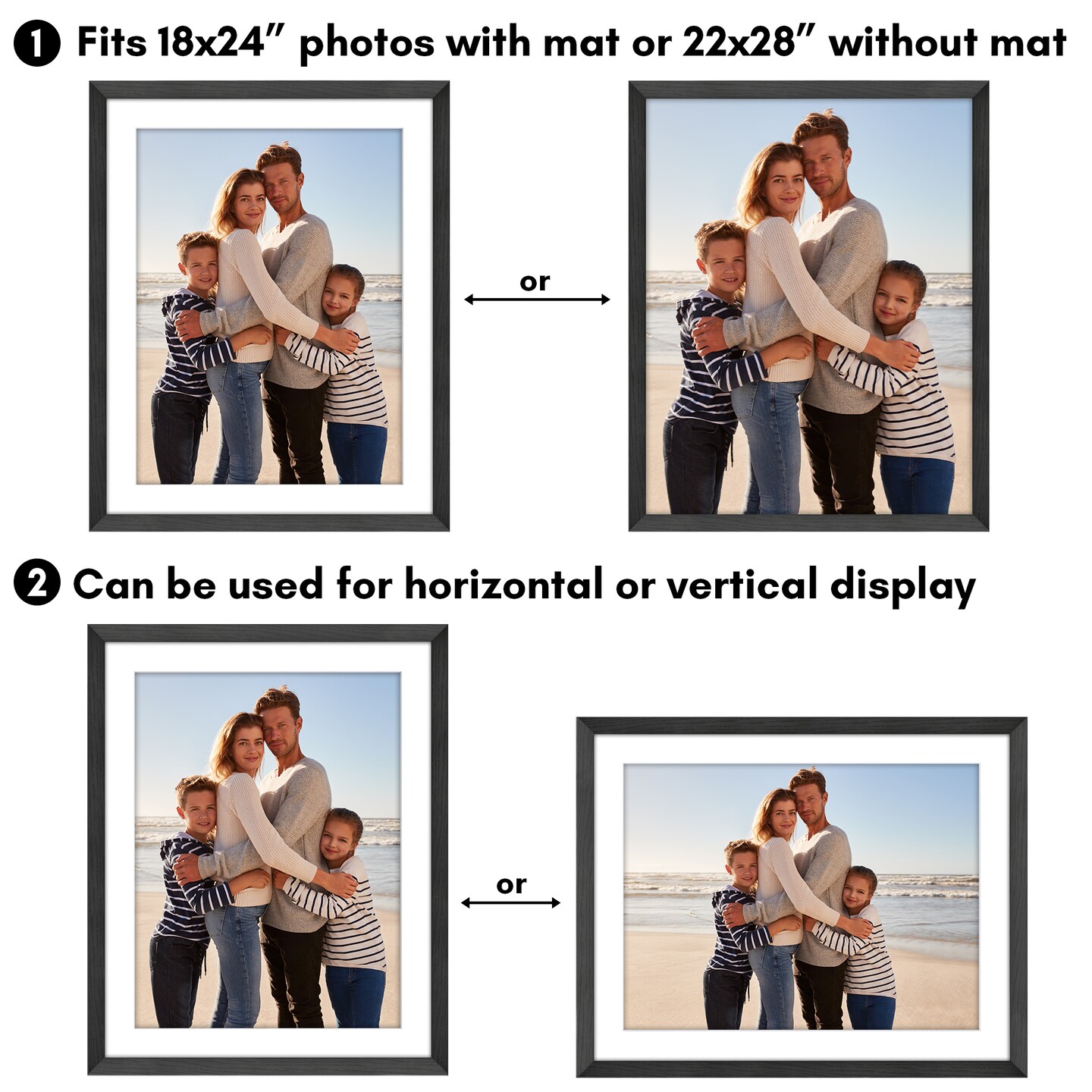 Americanflat Picture Frame with Wide Molding with Mat - Modern Wide Picture Frame - Plexiglass Cover - Hanging Hardware - Includes Easel