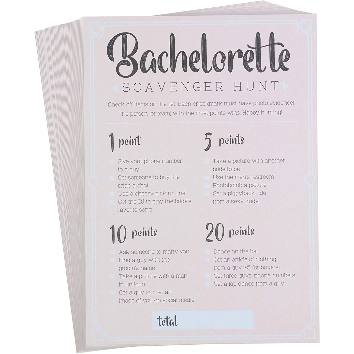 Bachelorette Party Games - 50-Pack Bar Scavenger Hunt Drinking Game and Dares, Fun Novelty Cards for Girls Night Out, Bachelorette Party Supplies, 5 x 7 Inches