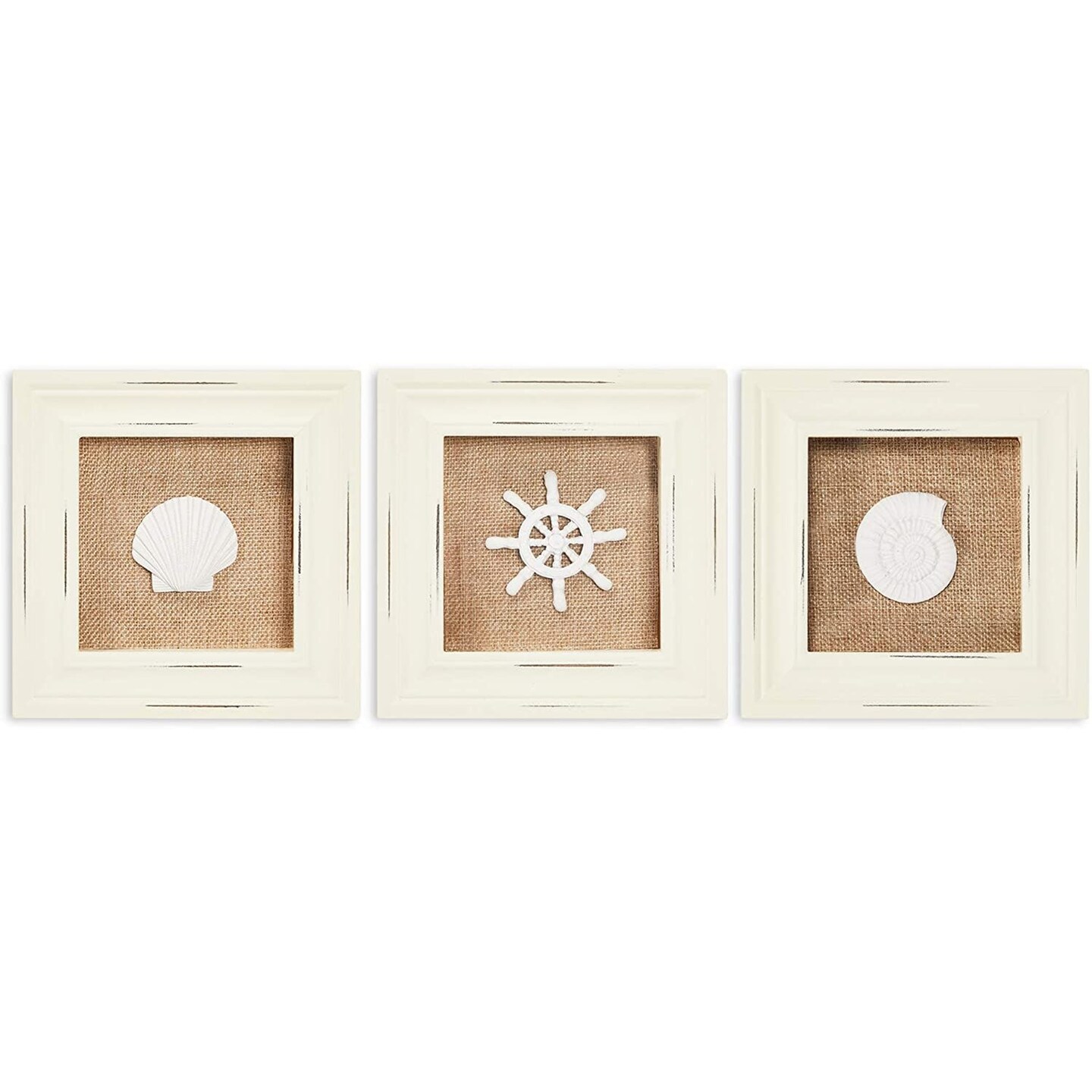 Beach Wall D&#xE9;cor, Shell, Sand Dollar, and Nautical Wheel (6.3 x 6.3 In, 3 Pack)