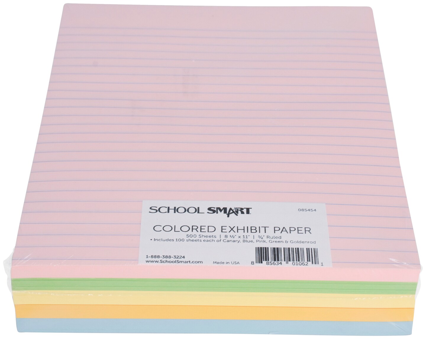 School Smart Colored Lined Paper for Kids, 8-1/2 x 11 Inches, 500 ...