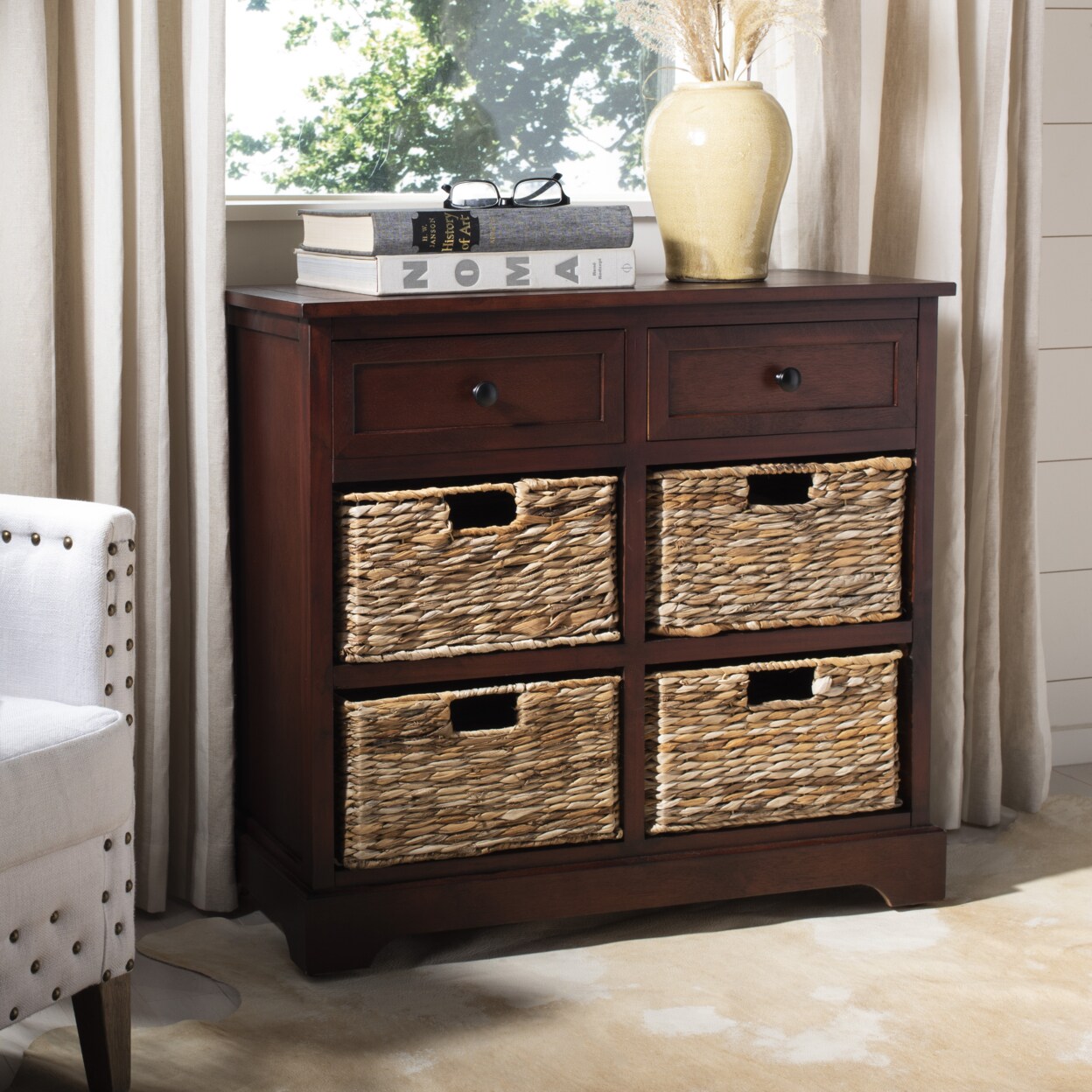 Safavieh   Herman Storage Unit With Wicker Baskets Dark Cherry