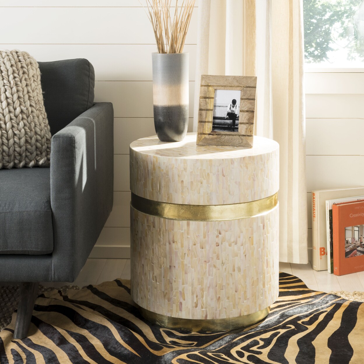Safavieh   Perla Mosaic Round Side Table Pink Champagne / Gold
