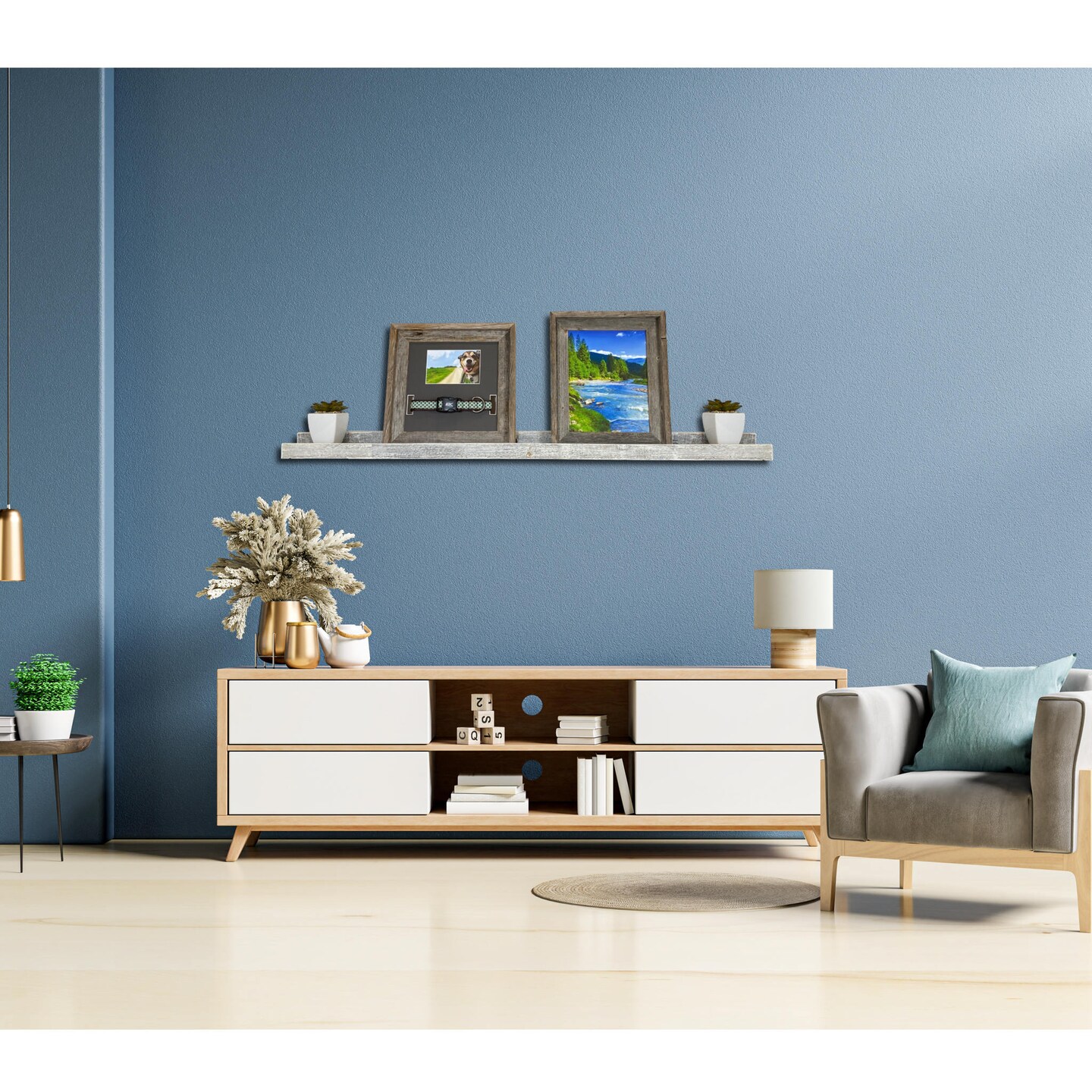 Rustic Farmhouse Long Floating Reclaimed Wood Shelf with Narrow Ledge for Decor Display & Storage