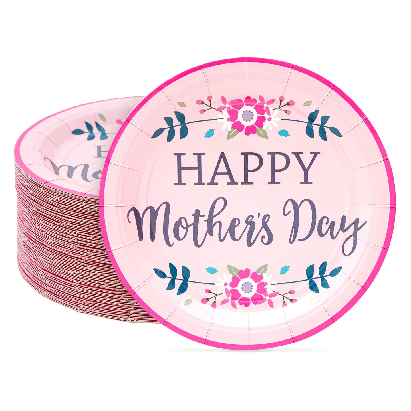 80 Pack Happy Mother&#x27;s Day Paper Party Plates, Celebrations Decorations (7 In)