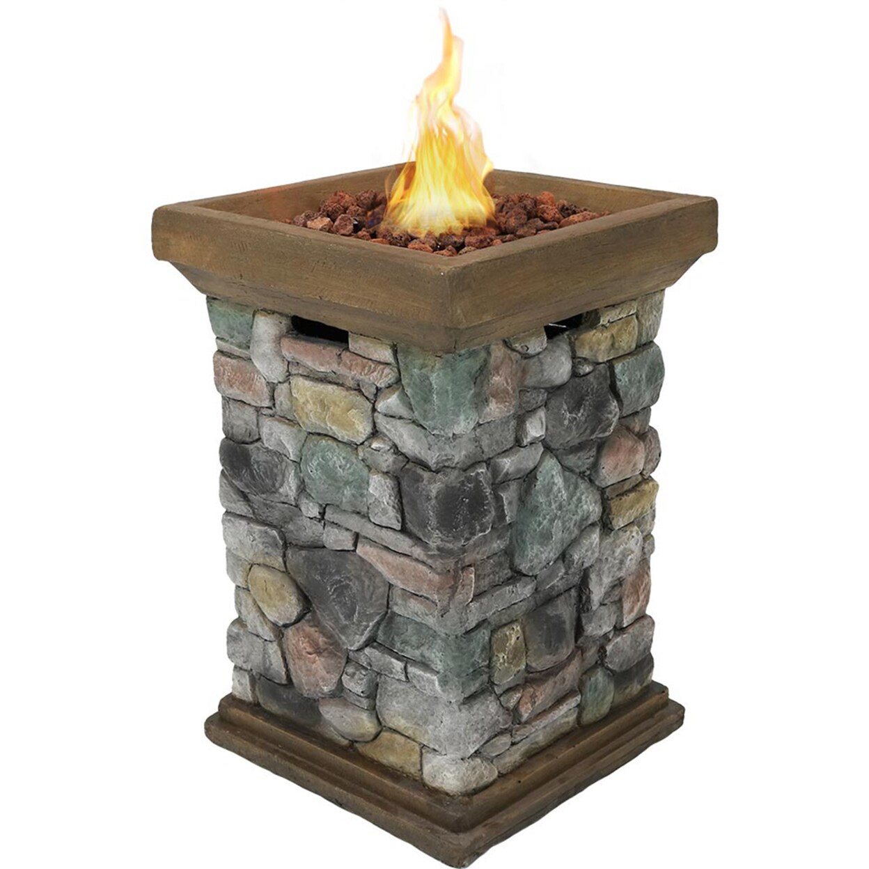 Sunnydaze 30 in Rock Column Design Propane Gas Fire Pit Table with Cover by