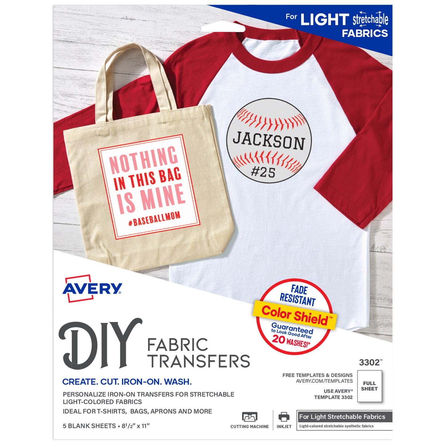 Avery Stretchable Heat Transfer Paper for Light Fabrics, 8.5