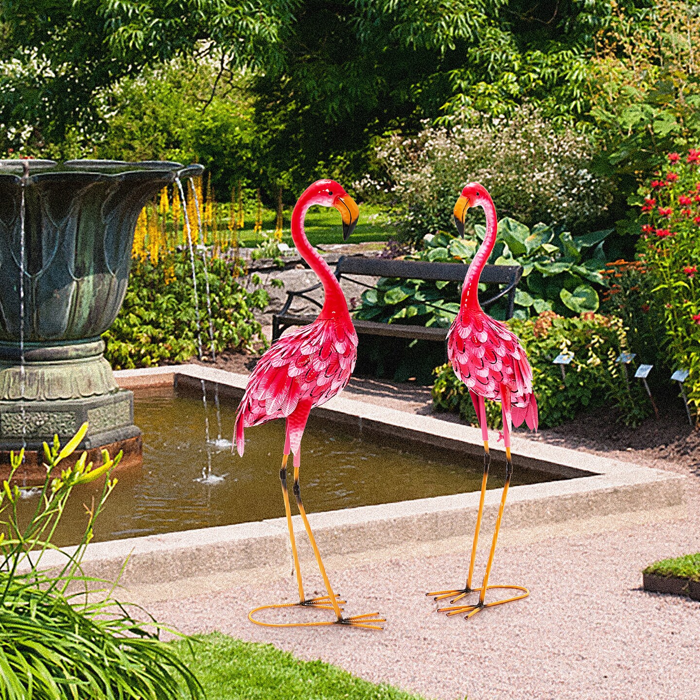 Costway 2-Piece Metal Crane/Flamingo Garden Statue Sculpture Set Outdoor Yard Lawn Decoration