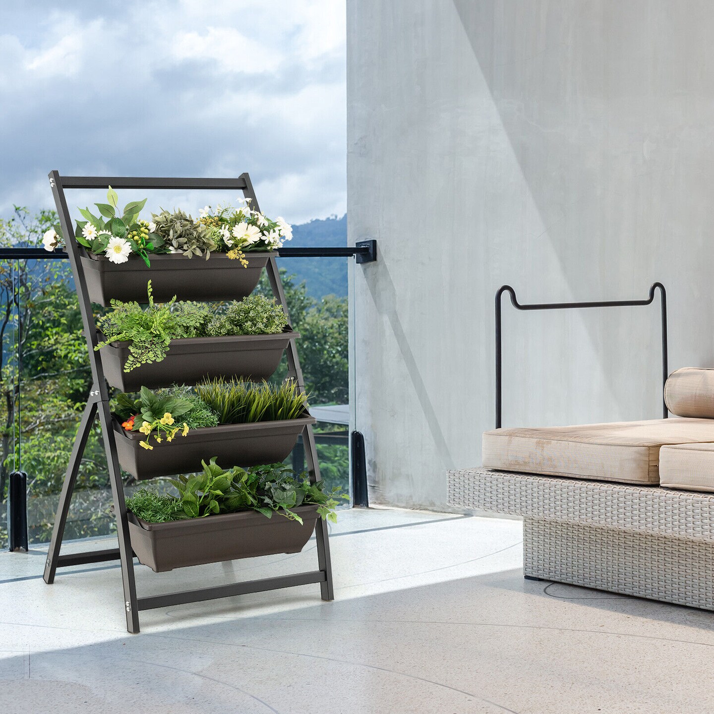 4-tier Vertical Raised Garden Bed With 4 Containers And Drainage Holes-s