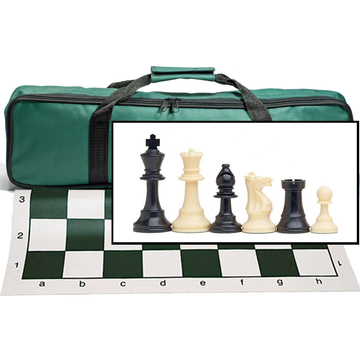 Complete Tournament Chess Set &#x2013; Plastic Chess Pieces with Roll-up Chess Board and Travel Canvas Bag