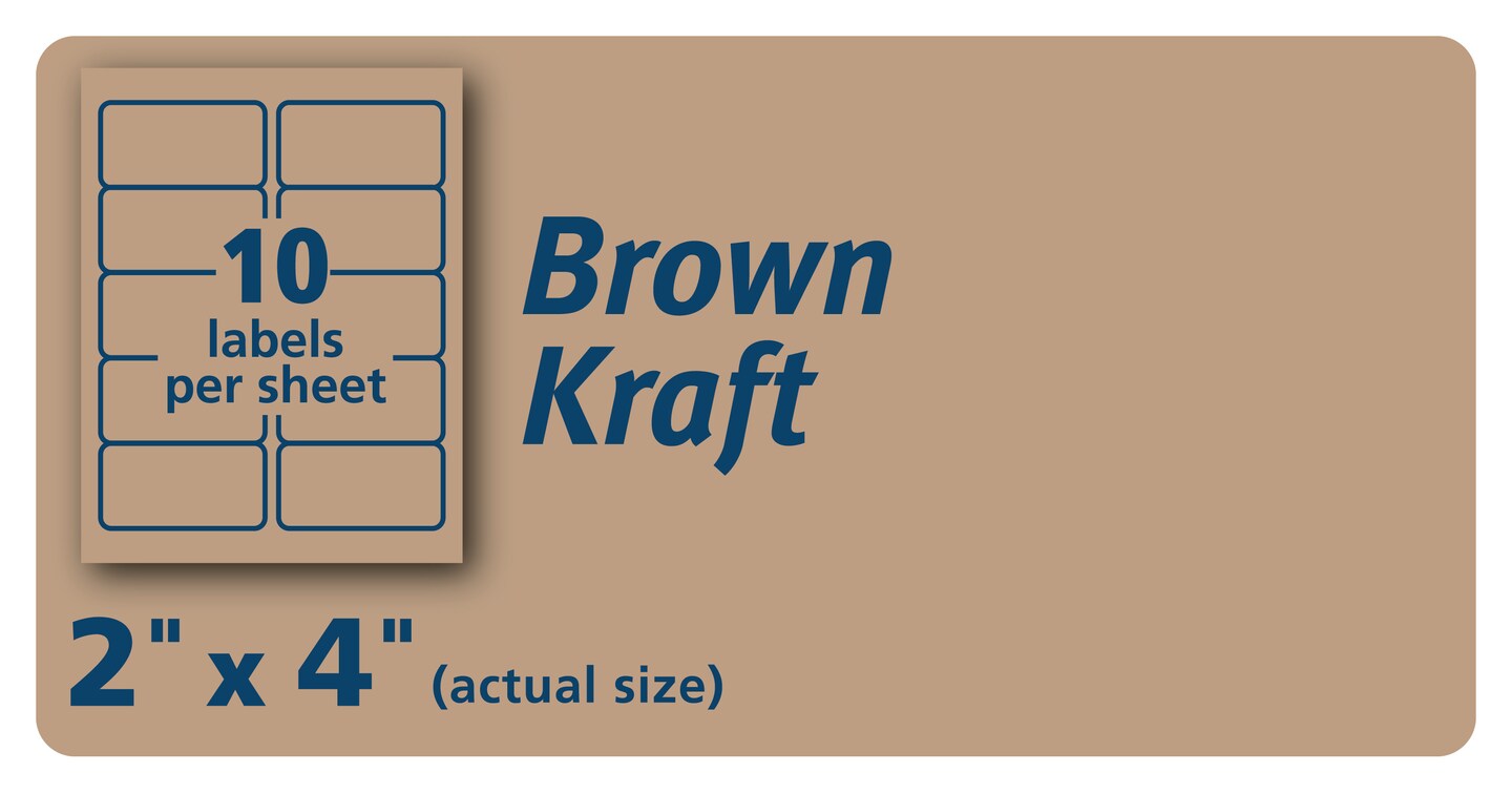 Avery Shipping Labels, Permanent Adhesive, Kraft Brown, 2&#x22; x 4&#x22;, 250 Labels (5784)