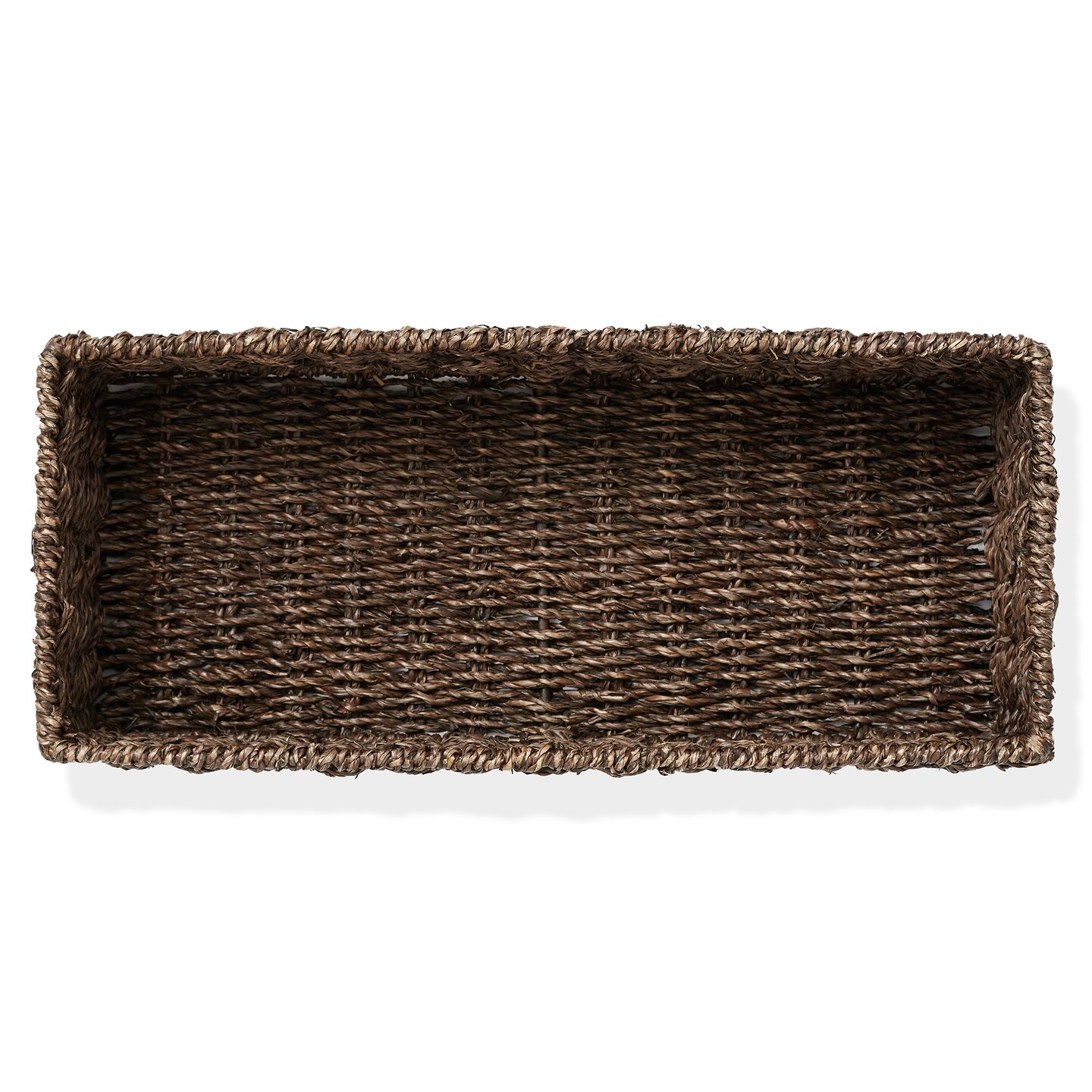 Casafield Set of 2 Bathroom Storage Baskets, Espresso - Seagrass, 16" W x 6.75" D x 4.25" H, Woven Toilet Tank Topper Bins for Organizing Tissues, Toilet Paper, Toiletries, Shelves