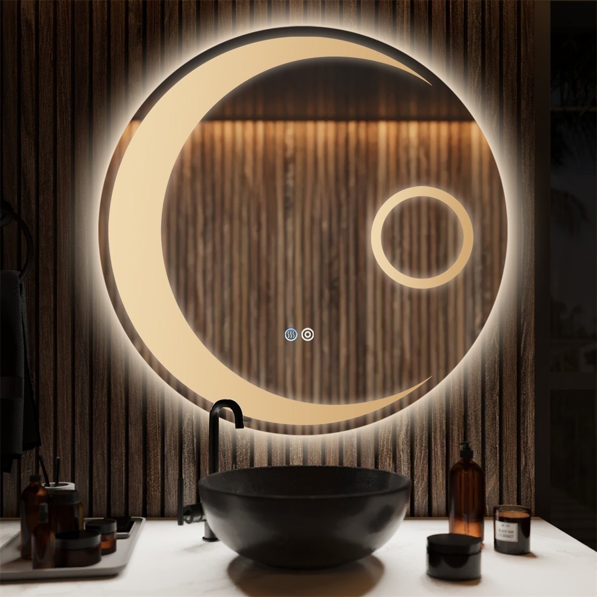 Allsumhome ExBrite 24 Inch LED Mirror Vanity Round Mirrors Bathroom Anti-Fog Mirror