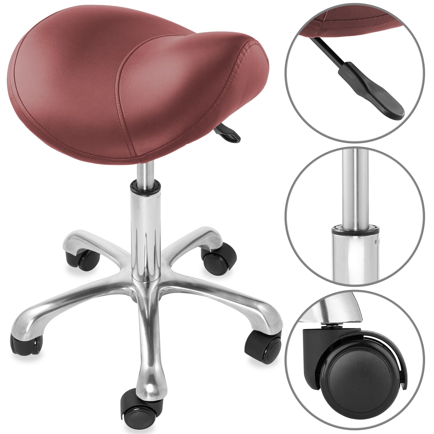 Saloniture Professional Ergonomic Saddle Stool - Adjustable Hydraulic Seat, Rolling Spa Salon, Massage, and Medical Office Chair with Swivel Wheels