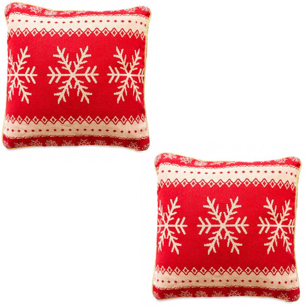 Set of 2 White Snowflakes on Red Christmas Throw Cushion Pillow Covers