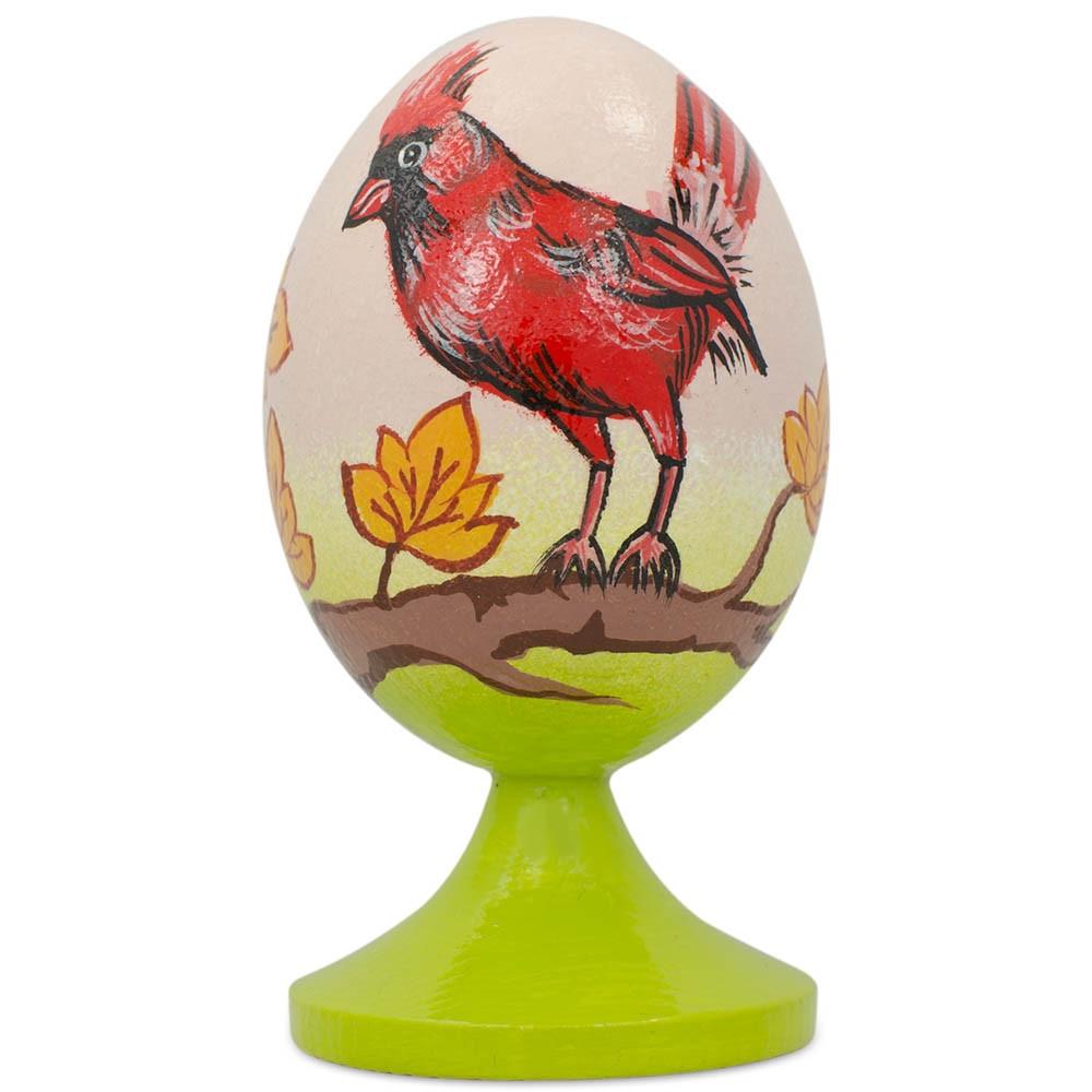 Red Cardinal Bird on Autumn Branch Wooden Figurine