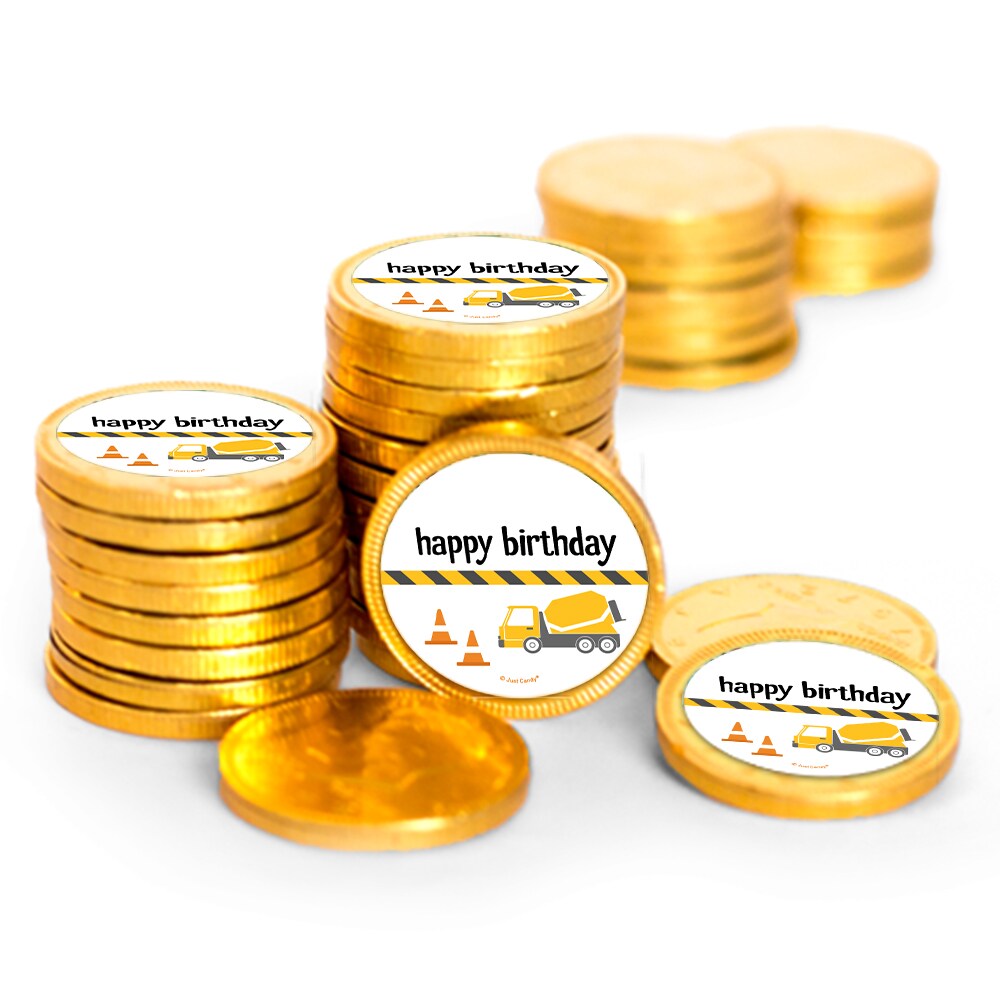 84 Pcs Construction Kid&#x27;s Birthday Candy Party Favors Chocolate Coins with Gold Foil