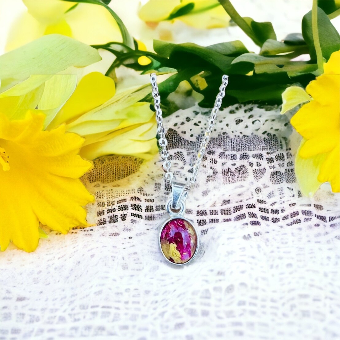 8x10mm Sterling Silver, Memorial Flower Keepsake, Funeral flower jewelry, wedding Flowers, funeral keepsake, jewelry made with flower product 4