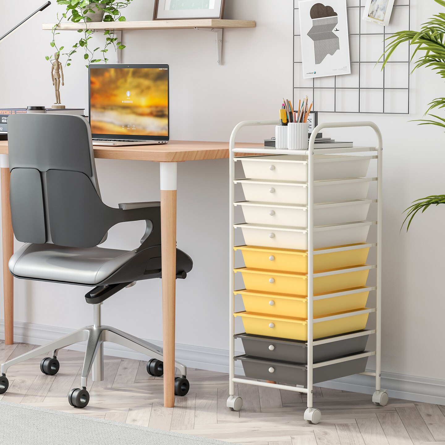 10 Drawer Rolling Storage Cart Organizer with 2 Lockable Casters