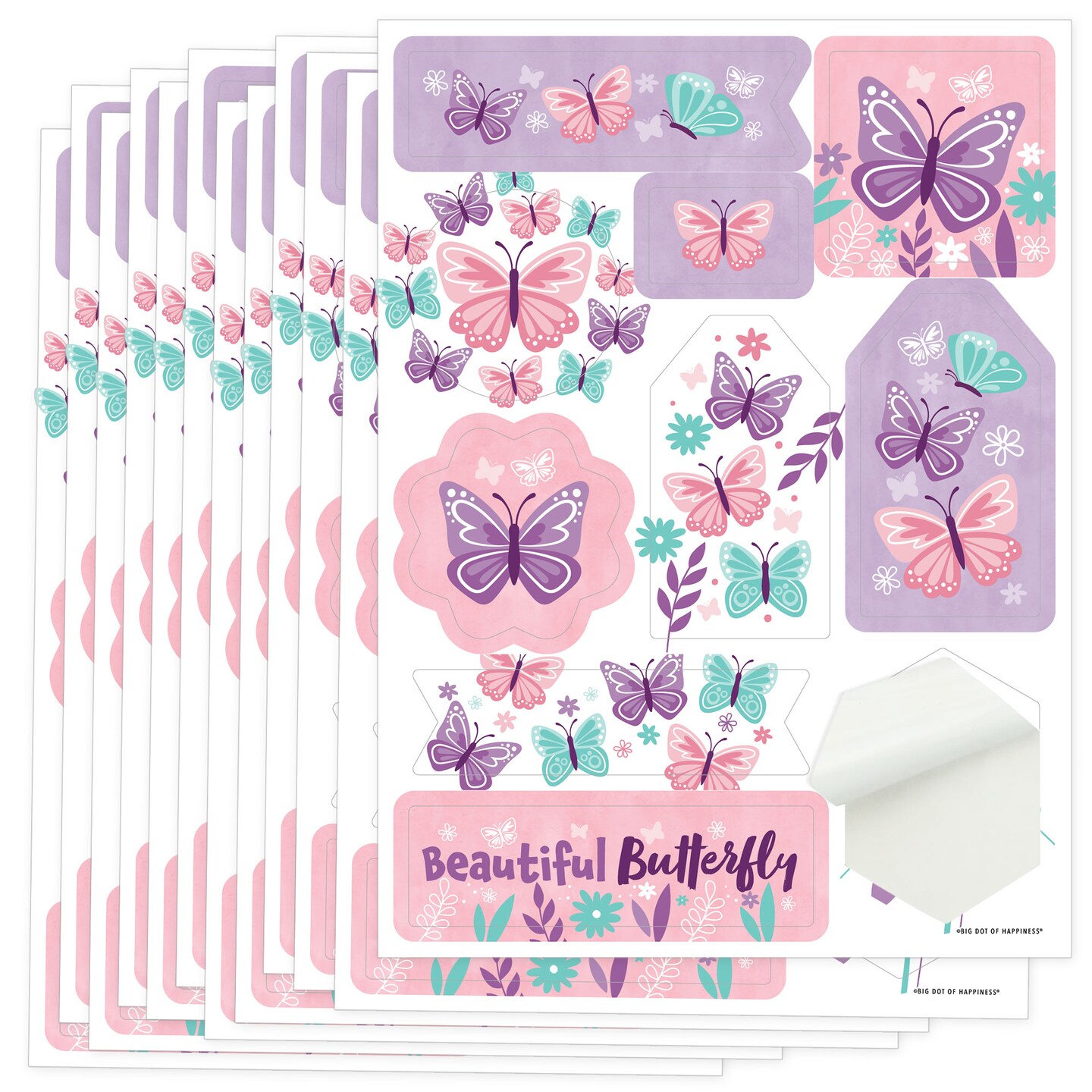 Big Dot of Happiness Beautiful Butterfly Floral Baby Shower or Birthday Party Favor Sticker