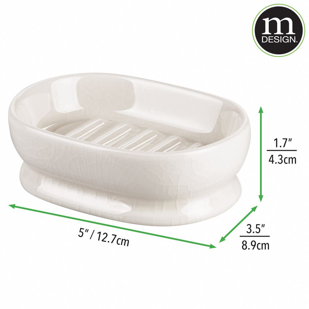 mDesign Decorative Ceramic Bar Soap Dish Tray for Bathroom, Kitchen Sink