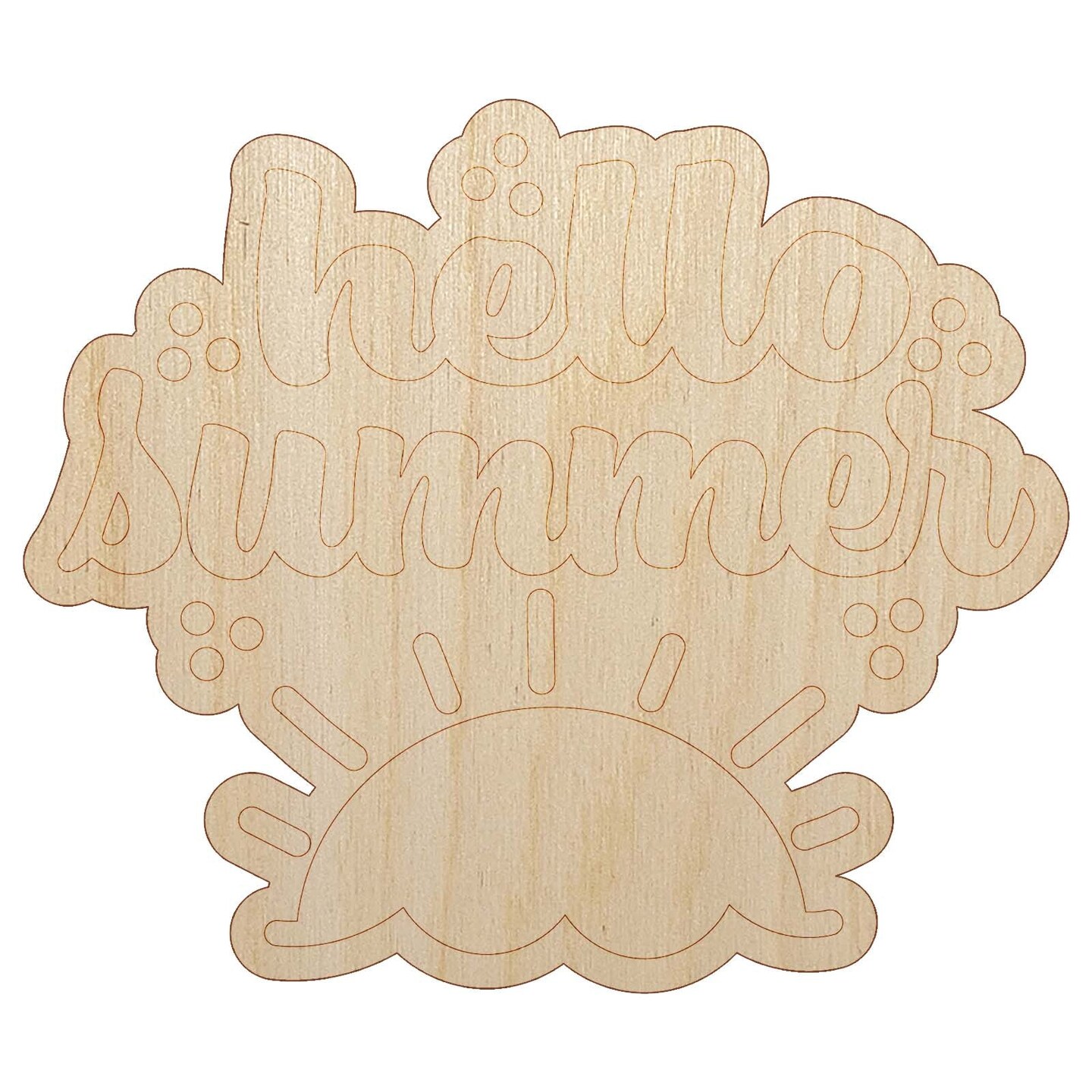 Hello Summer Unfinished Wood Shape Piece Cutout for DIY Craft Projects