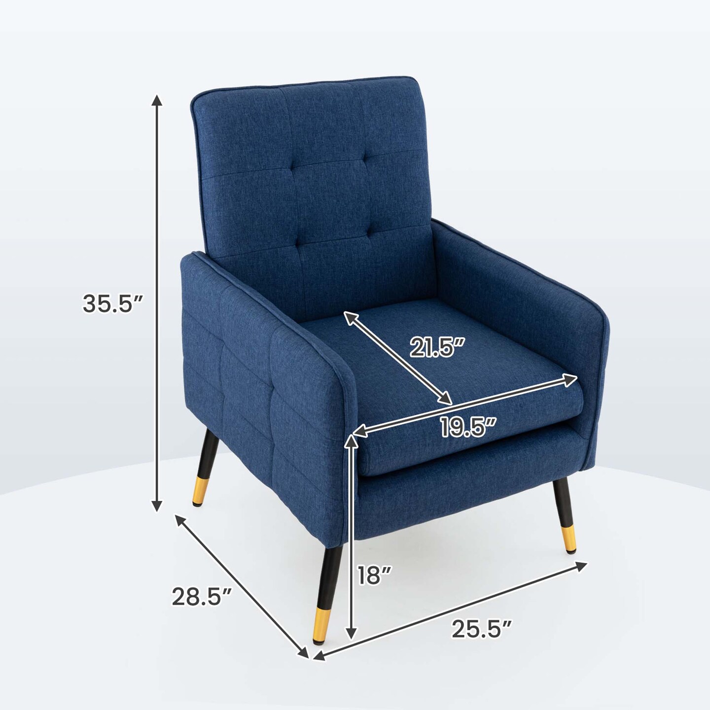 Costway Linen Fabric Accent Chair Modern Single Sofa Chair with Solid Metal Legs Blue/Grey/White