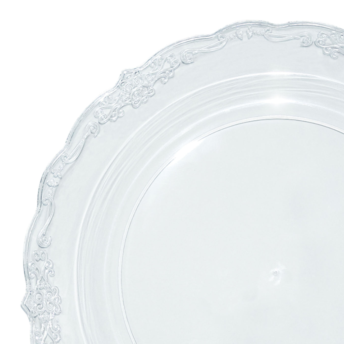Clear Vintage Round Disposable Plastic Dinner Plates - 10&#x22; (120 Plates)