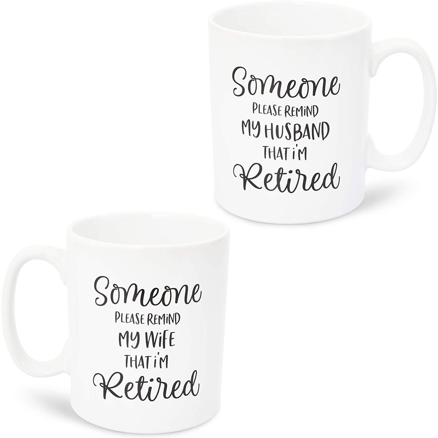 Funny Retirement Coffee Mugs, Gag Gift for Husband and Wife (2 Pack)