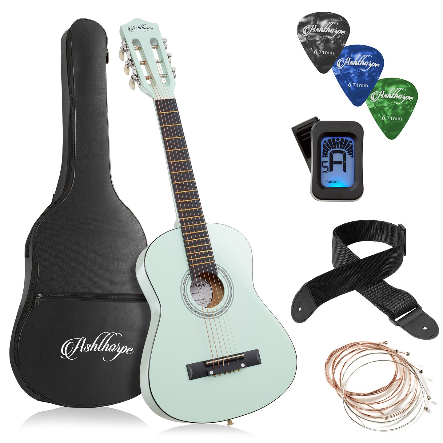 Ashthorpe Beginner Acoustic Guitar Package, Basic Starter Kit w/ Gig Bag, Strings, Strap, Tuner, Picks