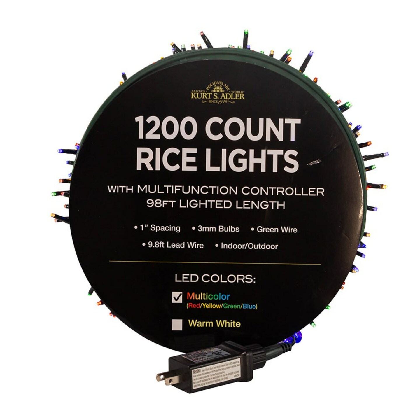 KSA 1200-Count Multicolored LED Christmas Rice Light Garland - 107.75ft - Green Wire