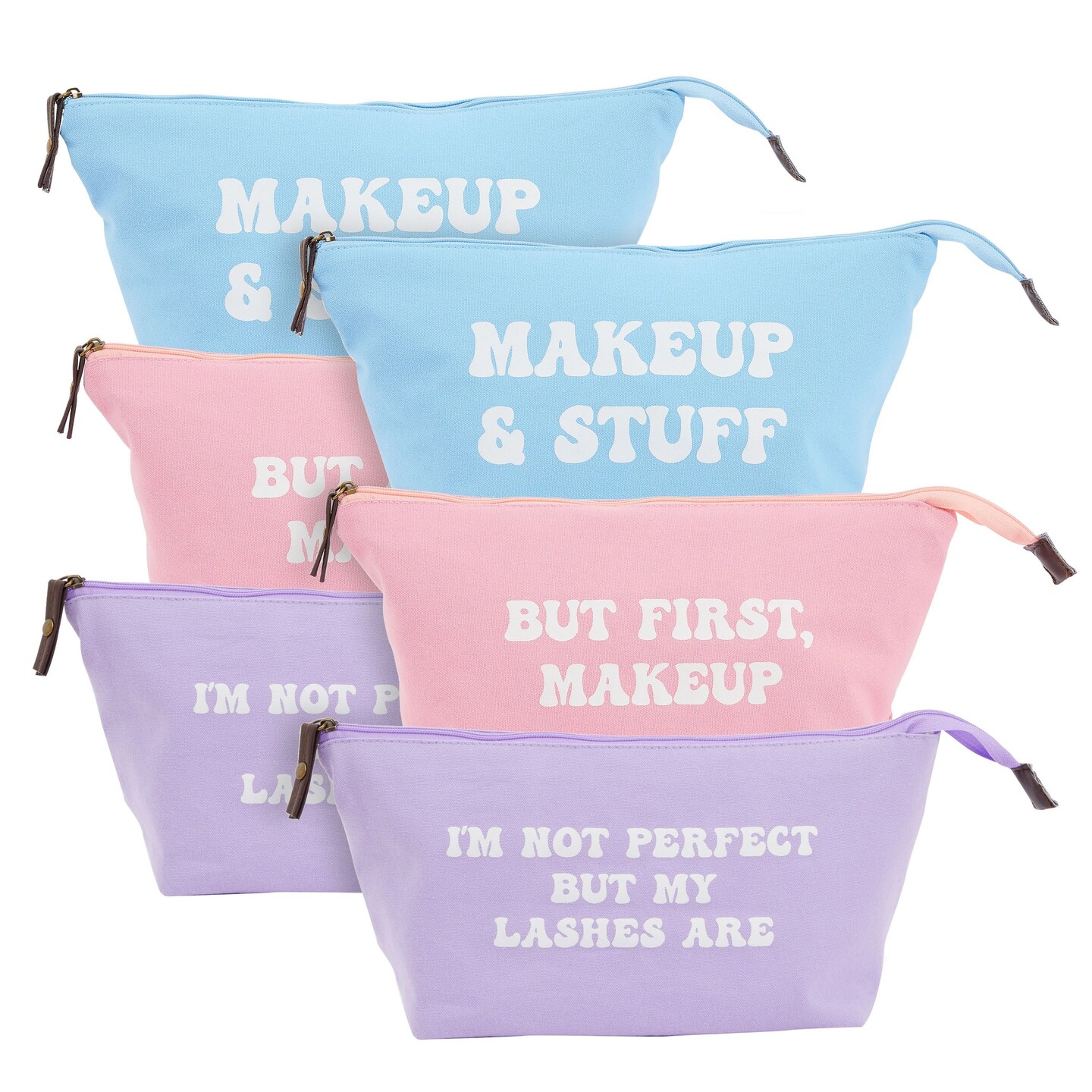 6 Pack Canvas Makeup Bags with Zipper for Cosmetics, Toiletries