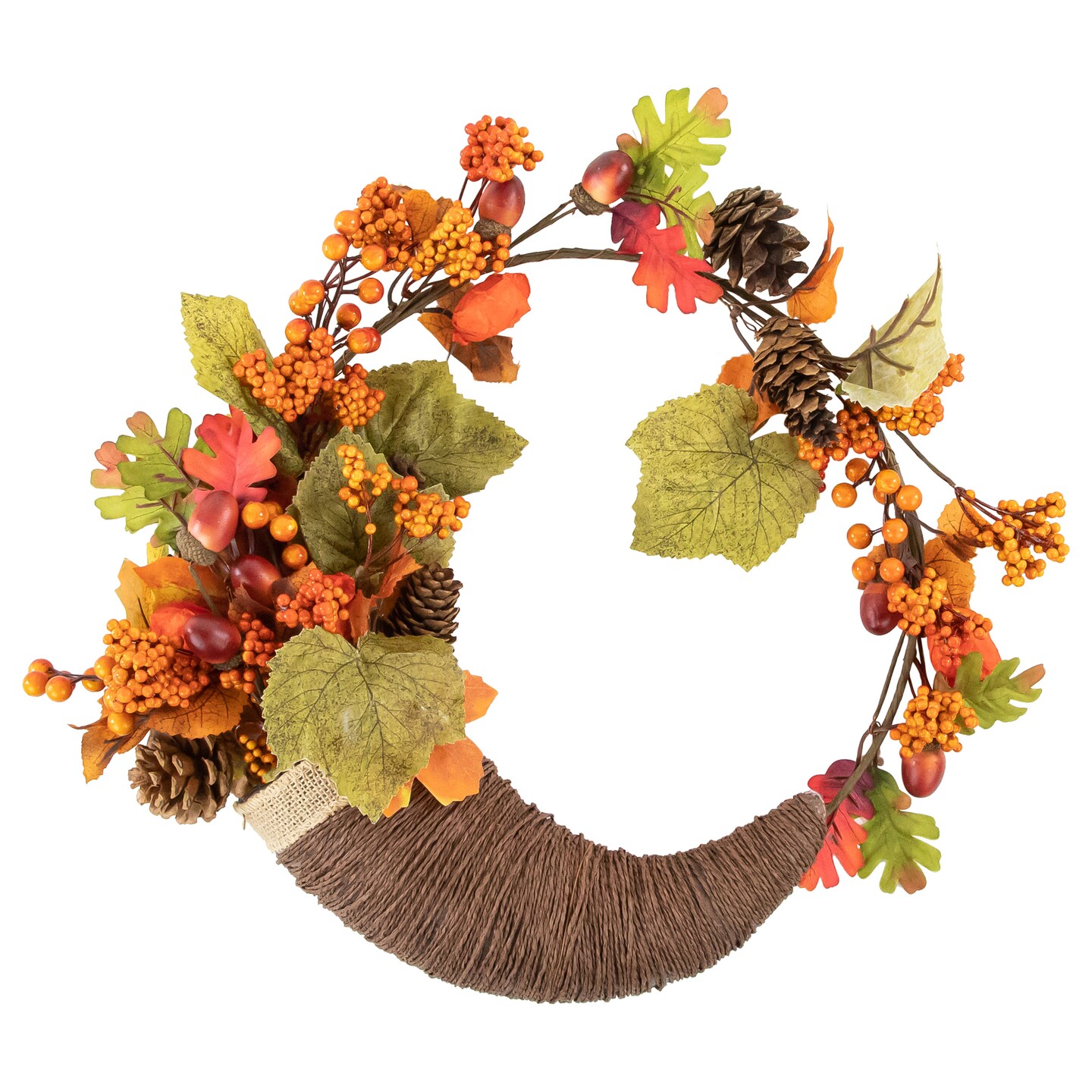 Northlight Brown and Orange Leaves and Berries Fall Harvest Wreath, 20 ...