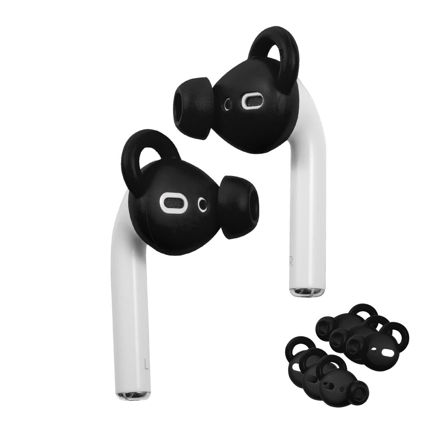 Insten 3 Pairs Ear Hooks Tips Compatible with AirPods 1 &#x26; 2 Earbuds, Anti-Lost EarHooks EarTips Accessories, Comfortable Soft Silicone Covers, with Storage Box (Not Fit in Charging Case) Black