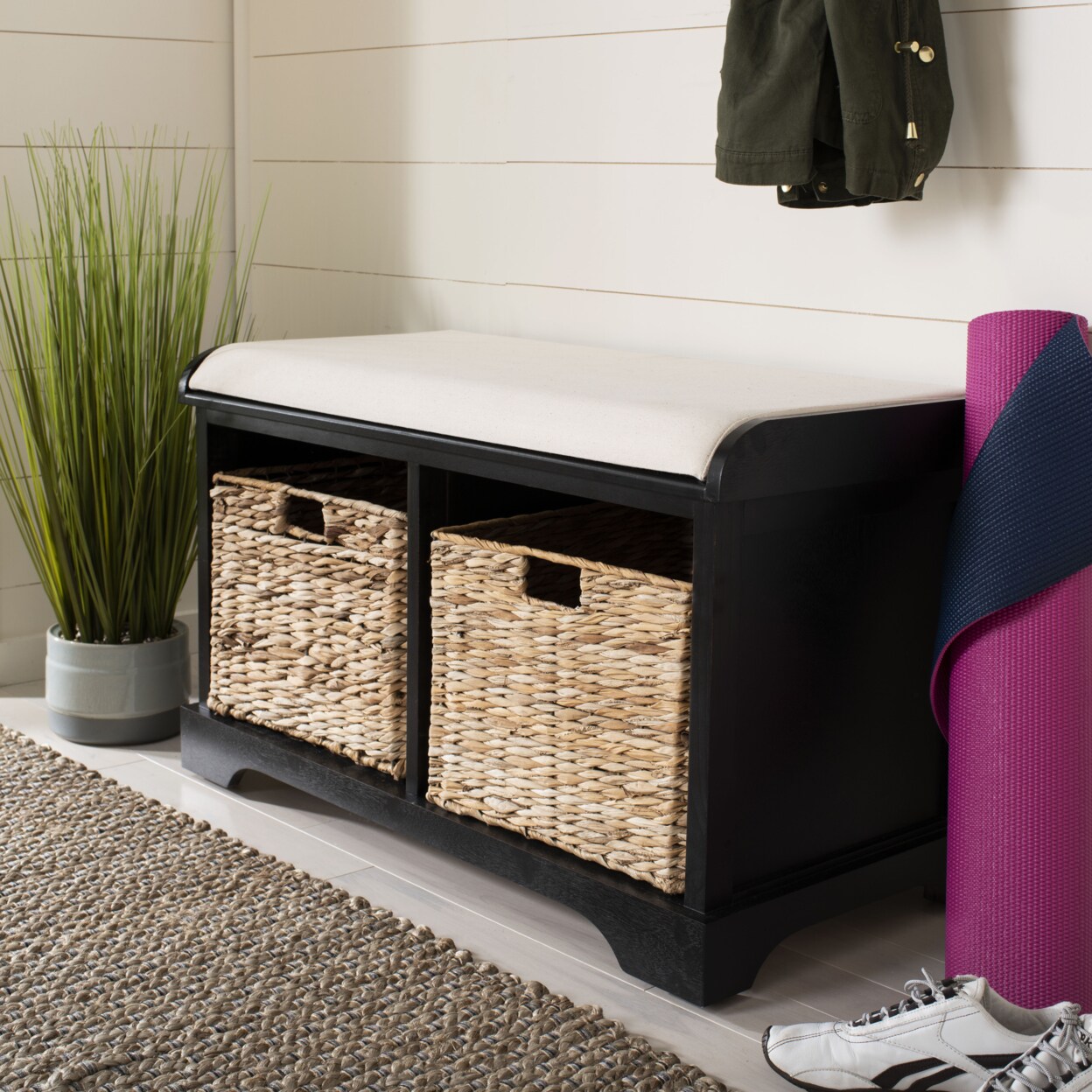 Safavieh Freddy Wicker Storage Bench Black Michaels
