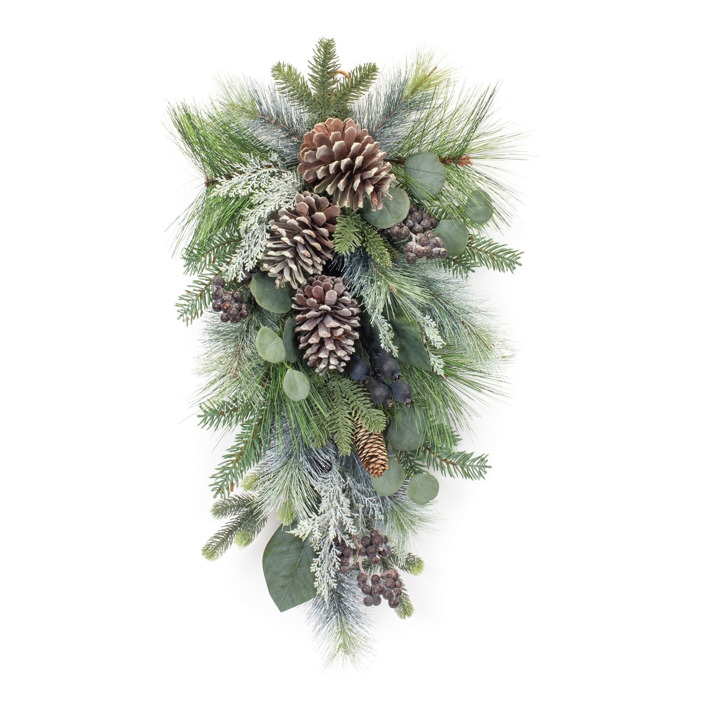 Melrose Pine and Berry with Eucalyptus Artificial Christmas Teardrop Swag - 27&#x22; - Unlit