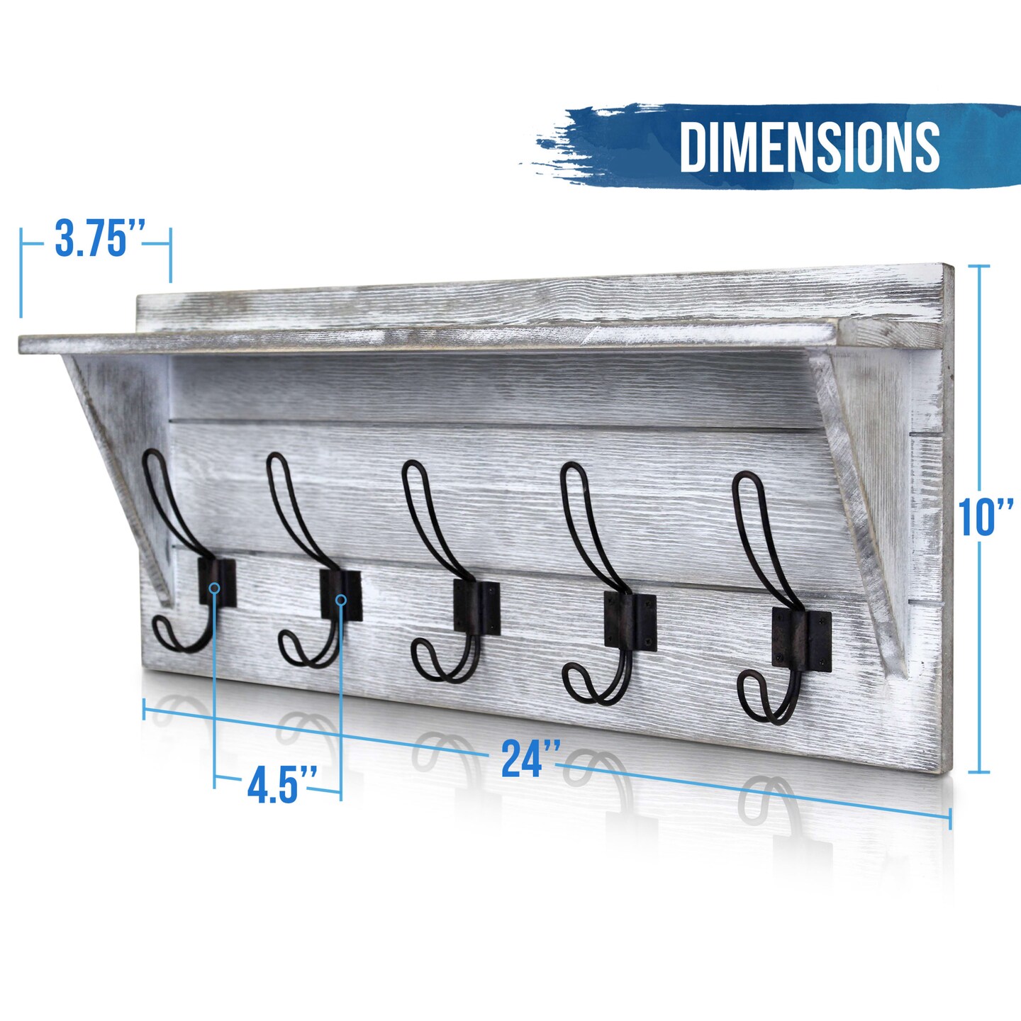 HBCY Creations Rustic Wall Mounted Coat Rack Shelf - Wooden Country Style 24" Entryway Shelf with Hooks - Solid Pine Wood - For Entryway, Kitchen, Bathroom