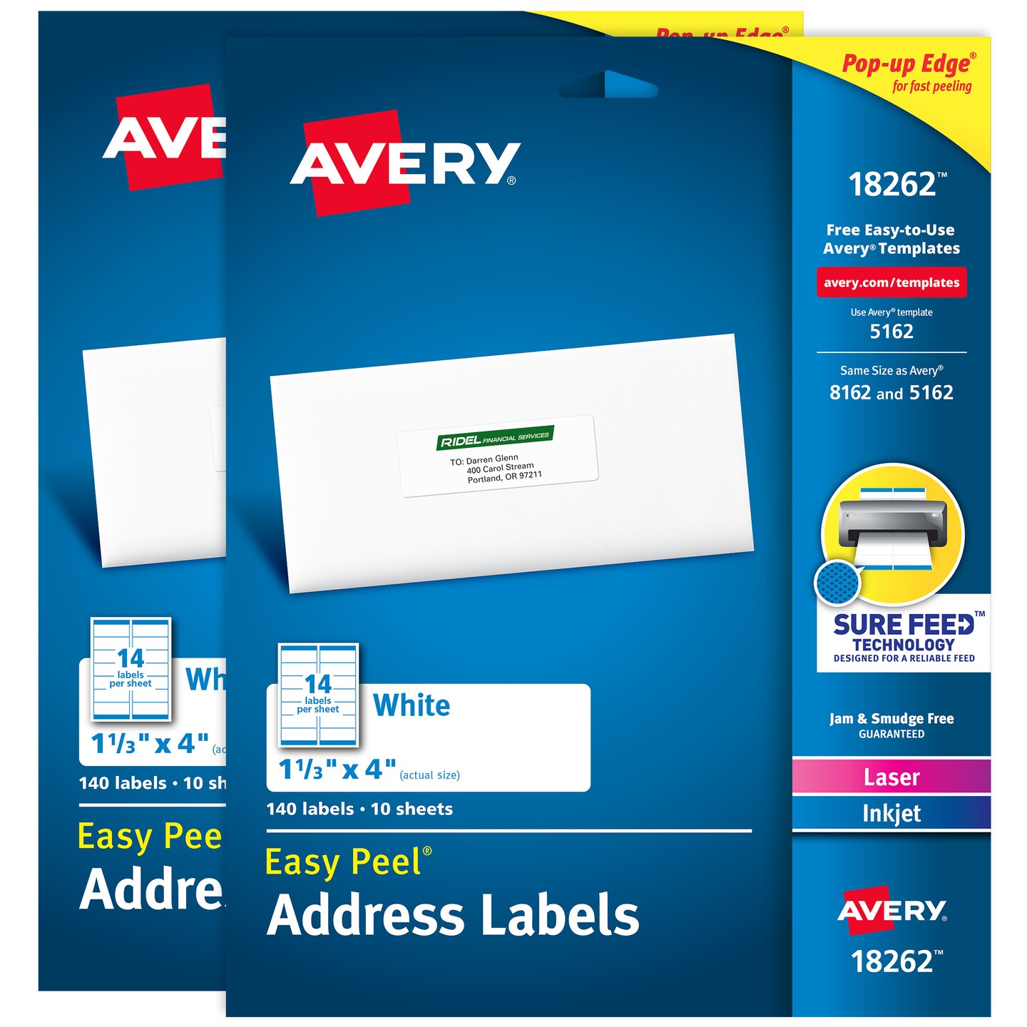 Avery Easy Peel Address Labels, 1-1/3&#x22; x 4&#x22;, (2 Pack of 18262)