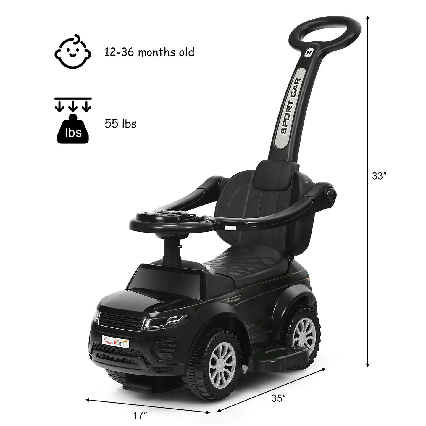 Honey Joy 3 in 1 Ride on Push Car Toddler Stroller Sliding Car with Music