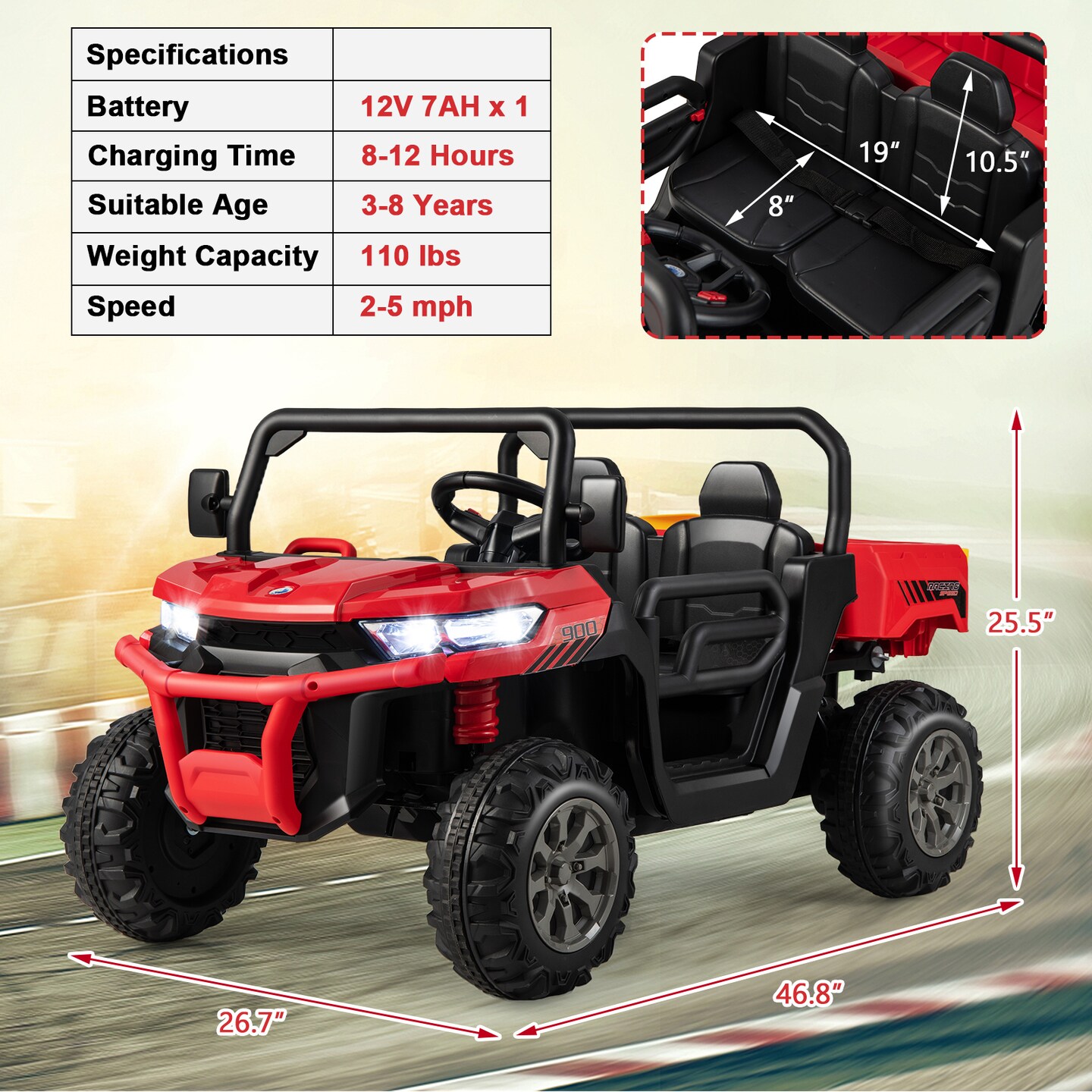 Steel 2-Seater Kids Dump Truck with Remote, Shovel and Off-Road Performance
