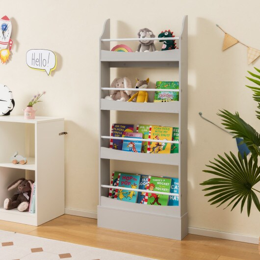 4-Tier Freestanding Floor Kids Bookshelf with Anti-toppling Device Suitable to Any Room