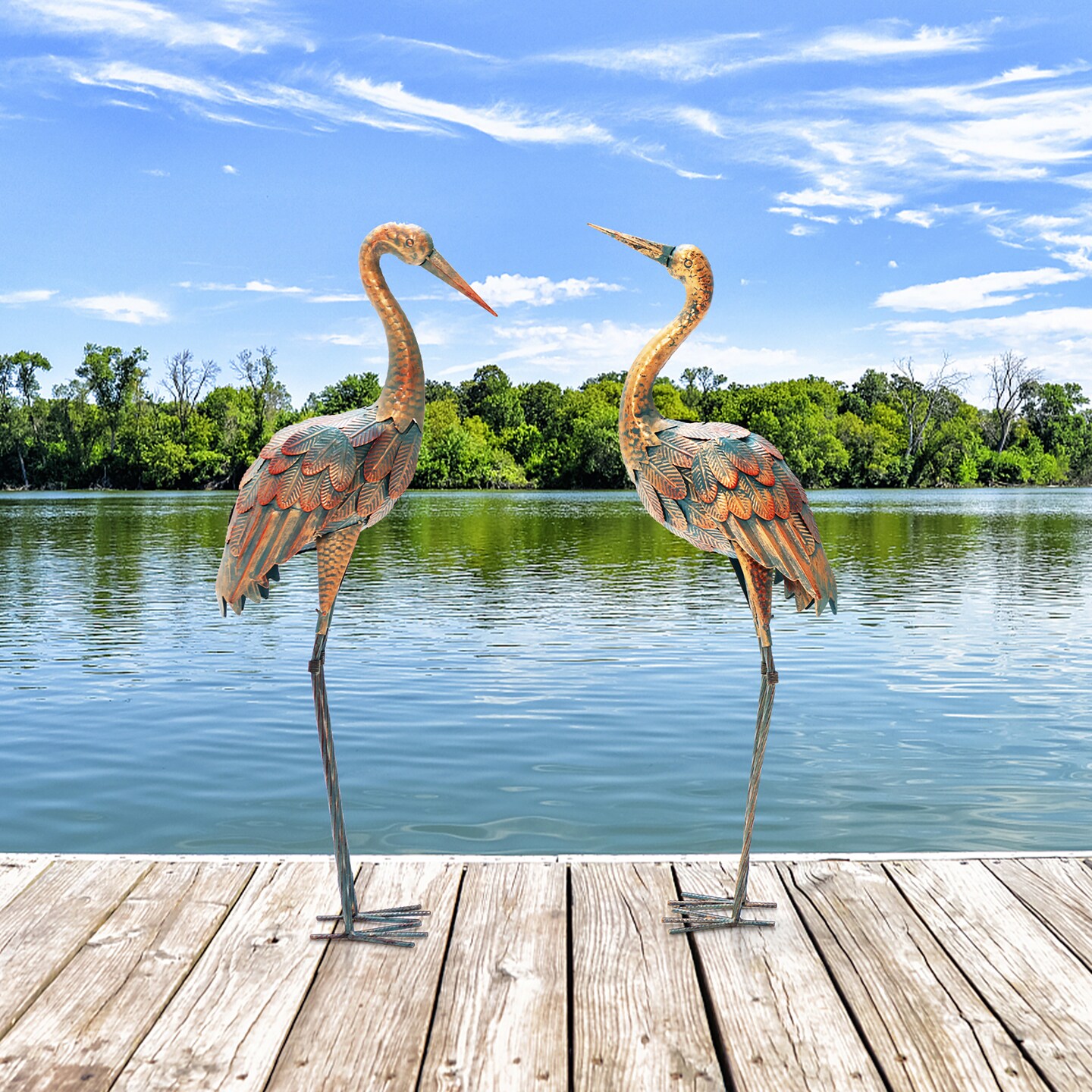 Costway 2-Piece Metal Crane/Flamingo Garden Statue Sculpture Set Outdoor Yard Lawn Decoration